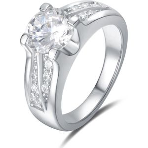 Quiges - 925 Zilveren Ring Klassiek Verloving Helder Solitair met Zirkonia Kristal - QSR10117