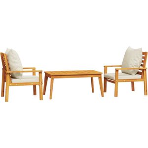 vidaXL Loungeset 3-delig - Massief Acaciahout - Inclusief Kussens Loungebank - Lounge Set - Buitenkamer - Acacia Hout - Tuinset