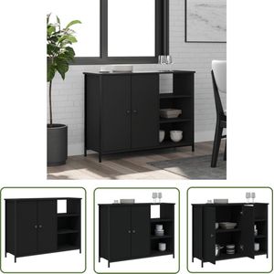 The Living Store Dressoir 100x33x75 cm bewerkt hout zwart - Dressoir - Houten Dressoir - Opbergkast - Salontafel - Tv Tafel