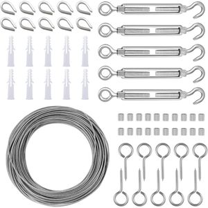 Tuin Draad Opknoping Hek Leuning Kit - PVC Gecoat - Heavy Duty Roestvrij Staal - 30m - Lag Schroef - Oogschroef - Spanschroef Spanner - Zeef Haak