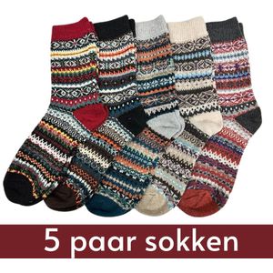 Warme Winter Sokken met Wol - Set van 5 paar - maat 38-42 - Vintage design - Hygge Huissokken/Wandelsokken dames/heren