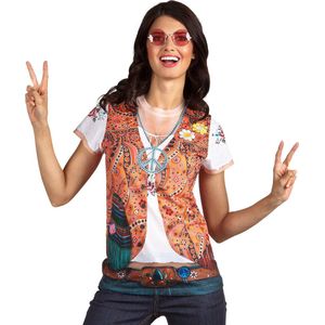 Boland - Fotorealistisch shirt Hippie (M) - Volwassenen - Hippie - 60's & 70's - Hippie & Flower Power