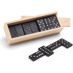 Domino spel 84x stuks steentjes in houten kistjes - Gezelschapsspel - Familiespel - Klassiek dominospel