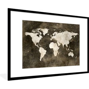 Fotolijst incl. Poster - Wereldkaart - Vintage - Sepia - 120x80 cm - Posterlijst