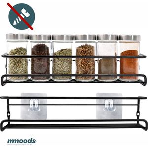 Mmoods Kruidenrek Ophangbaar Zonder Boren - 2 laags voor 16 Kruidenpotjes - Speciaal voor Muur, Wandkast, Kastdeur - Hangende Kruidenorganizer Keuken - Keukenaccessoires