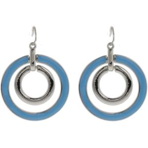 Behave Oorbellen - oorhangers - dames - rond - blauw - zilver kleur - 4.5cm