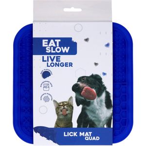Eat Slow Live Longer Likmat Kwartet - 20 x 20 cm - Snuffelmat - Anti-schrok Mat - Slowfeeder - 100% Siliconen - Vaatwasserbestendig - Blauw