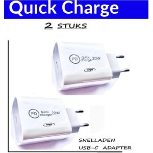20W Adapter - 2 Stuks - USB-C Adapter - Snellader - Wit - Universeel - Fast Charger - Oplaadblokje - Quick Charge - Opladen