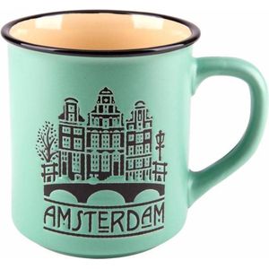 Mok - Amsterdam Grachten - Souvenir - Groen - Grachtenpand - Een Stuk