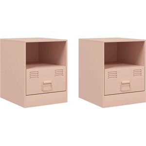 vidaXL - Nachtkastjes - 2 - st,5x39x44 - cm - staal - roze
