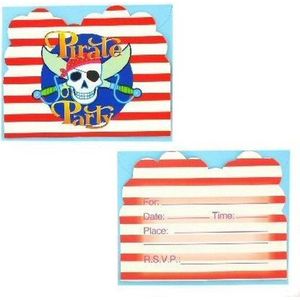 12 stuks uitnodigingskaarten Pirate Party + enveloppen