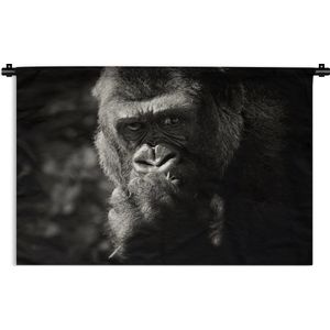 Wandkleed Dierenprofielen in Zwart-Wit - Dierenprofiel gorilla in zwart-wit Wandkleed katoen 90x60 cm - Wandtapijt met foto