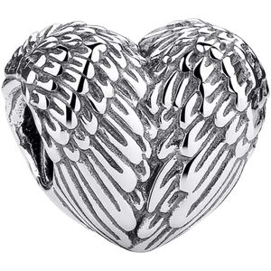 Liefde - Zilveren bedels - Bedel Engel Hart | Angel bead vleugels vormen hart | 925 Sterling Zilver - Geschikt voor alle merken - Met 925 Zilver Certificaat - In Leuke cadeauverpakking - Moederdag Tip - Hartjes