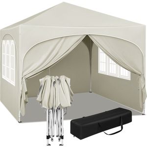 Happyment Luxe Partytent met zijwanden - Beige - Opvouwbaar - Easy up - Paviljoen - Waterdicht weerbestendig - 3x3 m