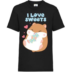 Amufun - Coroham Coron I Love Sweets Kinder T-shirt - Kids 104 - Zwart