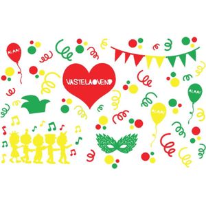 Mint11 - Herbruikbare raamstickers carnaval - rood geel groen - vasteloavend