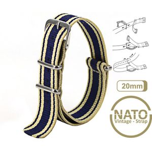 20mm Nato Strap Blauw Khaki streep - Vintage James Bond - Nato Strap collectie - Mannen - Horlogebanden - Blue Khaki - 20 mm bandbreedte voor oa. Seiko Rolex Omega Casio en Citizen