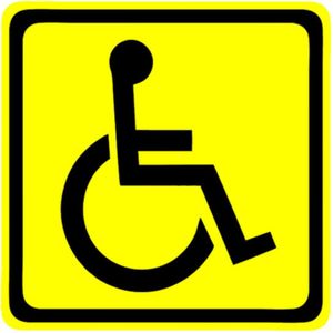 Gehandicapten sticker met rolstoel - geel - Autosticker 12 x 12 cm - Invalide sticker