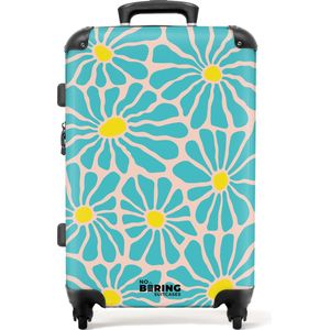 NoBoringSuitcases.com® - Koffer groot - Rolkoffer lichtgewicht - Beige met blauwe en gele bloemen - Reiskoffer met 4 wielen - Grote trolley XL - 20 kg bagage