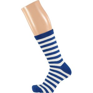 Apollo - Feest sokken met strepen -kobal blauw-wit 36/41 - Gekleurde sokken - Carnaval - Party sokken dames