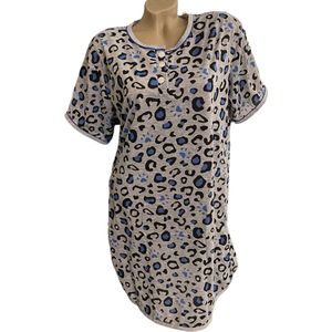 Dames nachthemd korte mouw 6508 met dierenprint M grijs/zwart/blauw