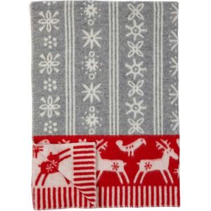 Plaid eco wol Lapland rood-grijs 180x130cm