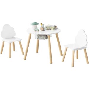 WARRAICH-Kindertafel met 2 Stoelen: Tafel- en Stoelenset met Opbergruimte en Netvak