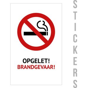 Pictogram/ sticker | 15 x 25 cm | Rookverbod - ""Opgelet! Brandgevaar!"" | Roken | No smoke | Ne pas fumer | Verboden te roken | Brandgevaar | Danger | Tankstation | Sigaretten | Tabak | 2 stuks