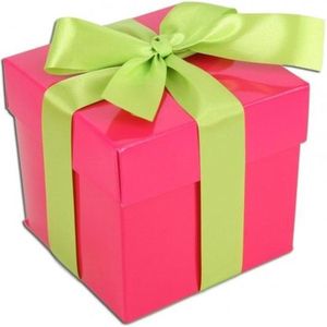 Roze cadeaudoosje met lichtgroene strik - 10 cm - kadodoosjes