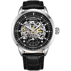Stührling Executive 3133 Automatisch 44mm Skelet Horloge - Horloge Heren – Horloges voor Mannen – Gegraveerd Scrollwerk – 22-Juweel Uurwerk