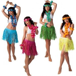Toppers in concert - 2x stuks gele hawaii thema verkleed kransen set met rokje - Verkleedkleding setje voor dames