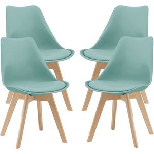 Eetkamerstoel Melina - Set van 4 - Imitatieleer en Beuken - Mint - Gestoffeerde Zitting - Modern Design