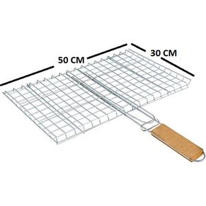 Barbecuerooster Met Houten Handvat 30x50 cm - BBQ Klemrooster - Hamburgergrill - Geschikt Voor 12 Hamburgers - BBQ Izgara - Mangal Izgarasi