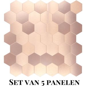 Wallways Wandpanelen - Plaktegels - Set van 5 Tegels - Tegelsticker - Zelfklevende Tegels - 4MM dik - Aluminium toplaag - Waterdicht - Krasbestendig - Hittebestendig - 3M Kleeflaag - Hexagon Rosé