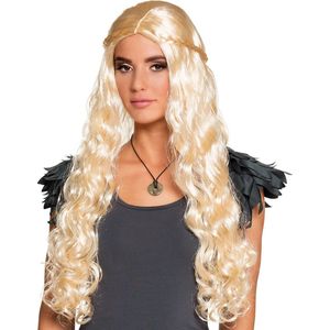 Boland - Pruik Dragon mother Blond - Krullen - Lang - Vrouwen - Prinses - Middeleeuwen- Fantasy- - Prinsen en Prinsessen