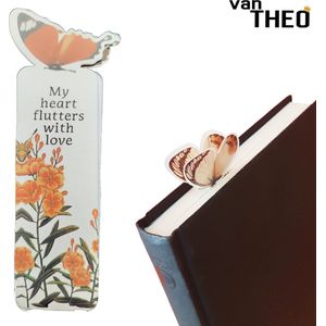 van Theo® Boekenlegger Vlinder & Bloem – Bladwijzer - Bookmark – Kaartje – Classic Oranje - Kleine Cadeautjes