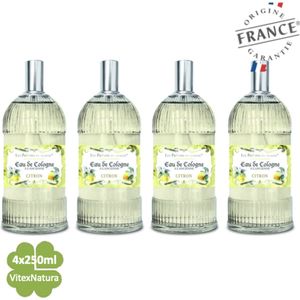 Citroen Eau de Cologne 4 x 250 ML | merk A L'Ancienne | unisex | multifunctioneel als parfum, roomspray en fris linnengoed | Franse Parfum de Grasse