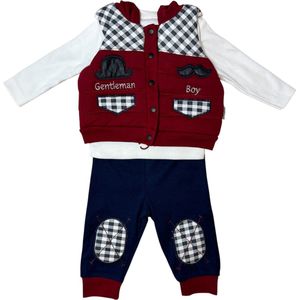 Baby kleding jongens - 3 delige babyset: Bodywarmer, Shirt en Broek - Maat 3 tot en met 6 maanden - Rood - Babyset - Babycadeau - Kraamcadeau