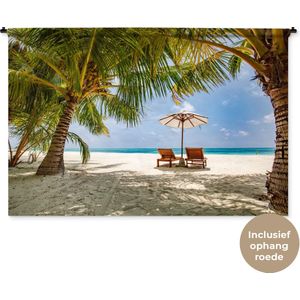 Wandkleed Tropisch Strand  - Strandstoelen op een tropisch strand Wandkleed katoen 180x120 cm - Wandtapijt met foto XXL / Groot formaat!