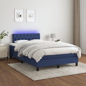 vidaXL Boxspring met matras en LED - Blauw - 120x200 cm Boxspring Bed - Led Bed - Slaapcomfort - Pocketvering Matras - Elektrisch Hoofdbord - Blauwe Boxspring