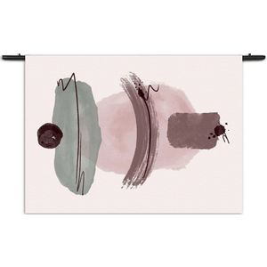 Velours Wandkleed Scandinavisch Roze en Groen Tinten Rechthoek Horizontaal XL (105 X 150 CM) - Wandkleden - Met roedes