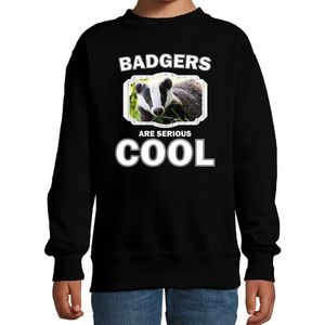 Dieren dassen sweater zwart kinderen - badgers are serious cool trui jongens/ meisjes - cadeau das/ dassen liefhebber - kinderkleding / kleding 122/128