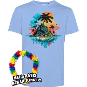 T-shirt Palmboom Eiland | Toppers in Concert 2024 | Club Tropicana | Hawaii Shirt | Ibiza Kleding | Lichtblauw | maat L