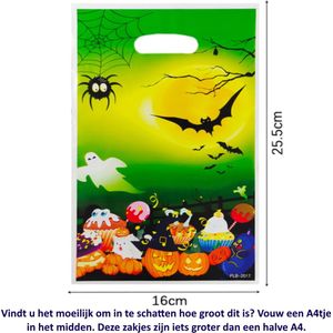 10x Uitdeelzakjes Halloween 16 x 25.5 cm - Cellofaan Plastic Traktatie Kado Zakjes - Snoepzakjes - Koekzakjes - Koekje - Cookie Bags - Pumpkins - Pompoenen - bats - vleermuizen - Spook - Griezel - Cupcakes