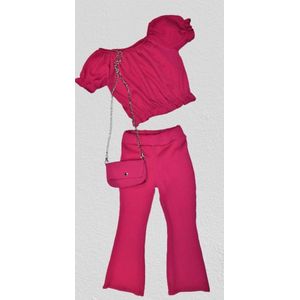 New Collection - Set broekje met kort bloesje - fuchsia - maat 158/164