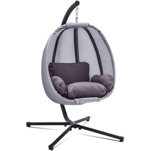 Egg Hangstoel - Hangstoel met Standaard - Chair voor Binnen en Buiten - Grijs