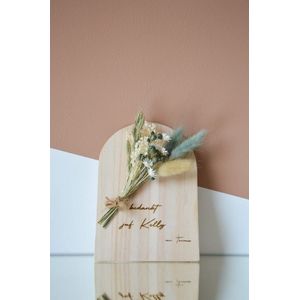 2 Wenskaarten, gepersonaliseerde houten kaart met droogbloemen, bloemenkaartje, gepersonaliseerd geschenk/cadeau, mama, meter, verjaardag, huwelijk, geboorte