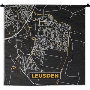 Wandkleed - Wanddoek - Leusden - Stadskaart - Goud - Kaart - Plattegrond - 60x60 cm - Wandtapijt