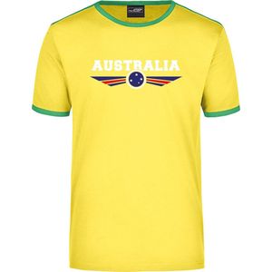 Australia geel/groen ringer landen t-shirt logo met vlag Australie - heren - Australie landen shirt - supporter kleding / EK/WK S