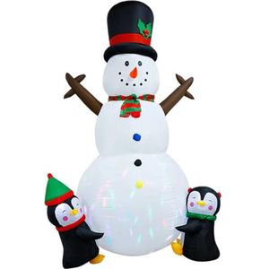 Opblaasbare sneeuwpop kerstdecoratie - Ingebouwde roterende led verlichting - grote sneeuwman met 2 pinguïns